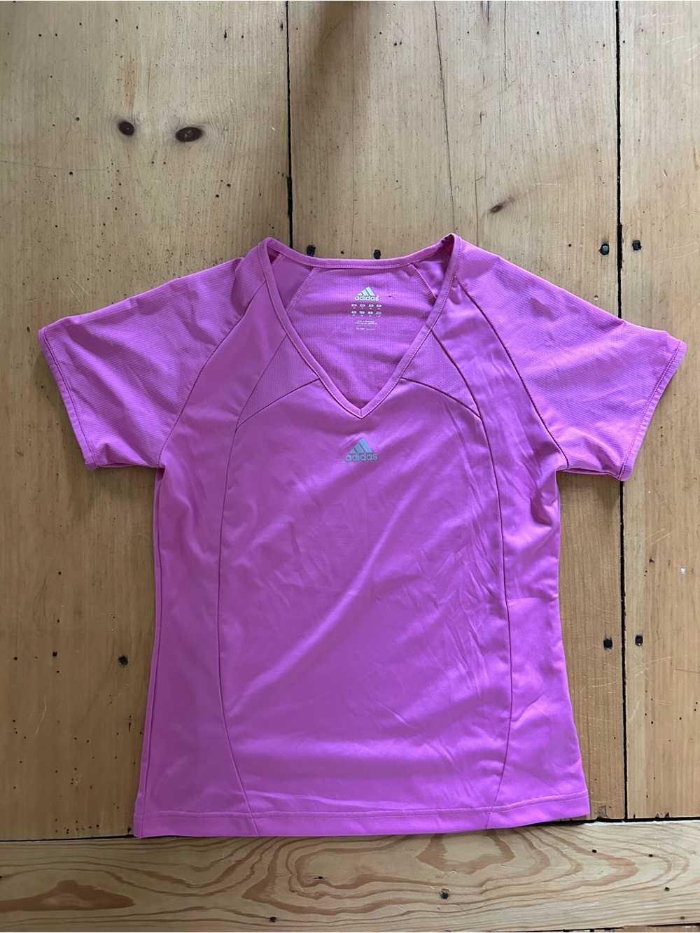 Vintage Adidas Y2K Women's Pink V-Neck Athletic Tee